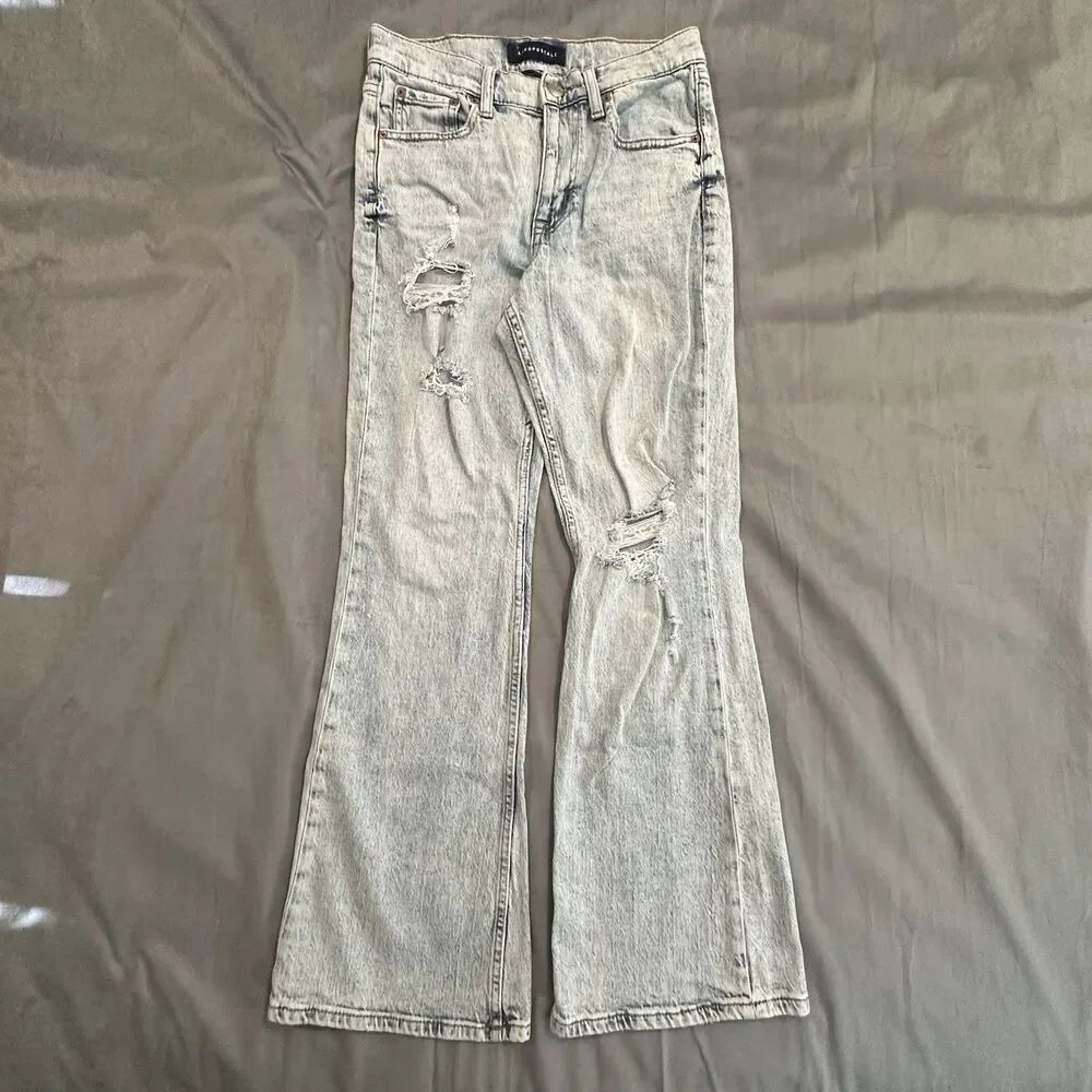 Aeropostale High Rise Flare Jeans Women's 2S Light Blue Distressed Denim Y2K